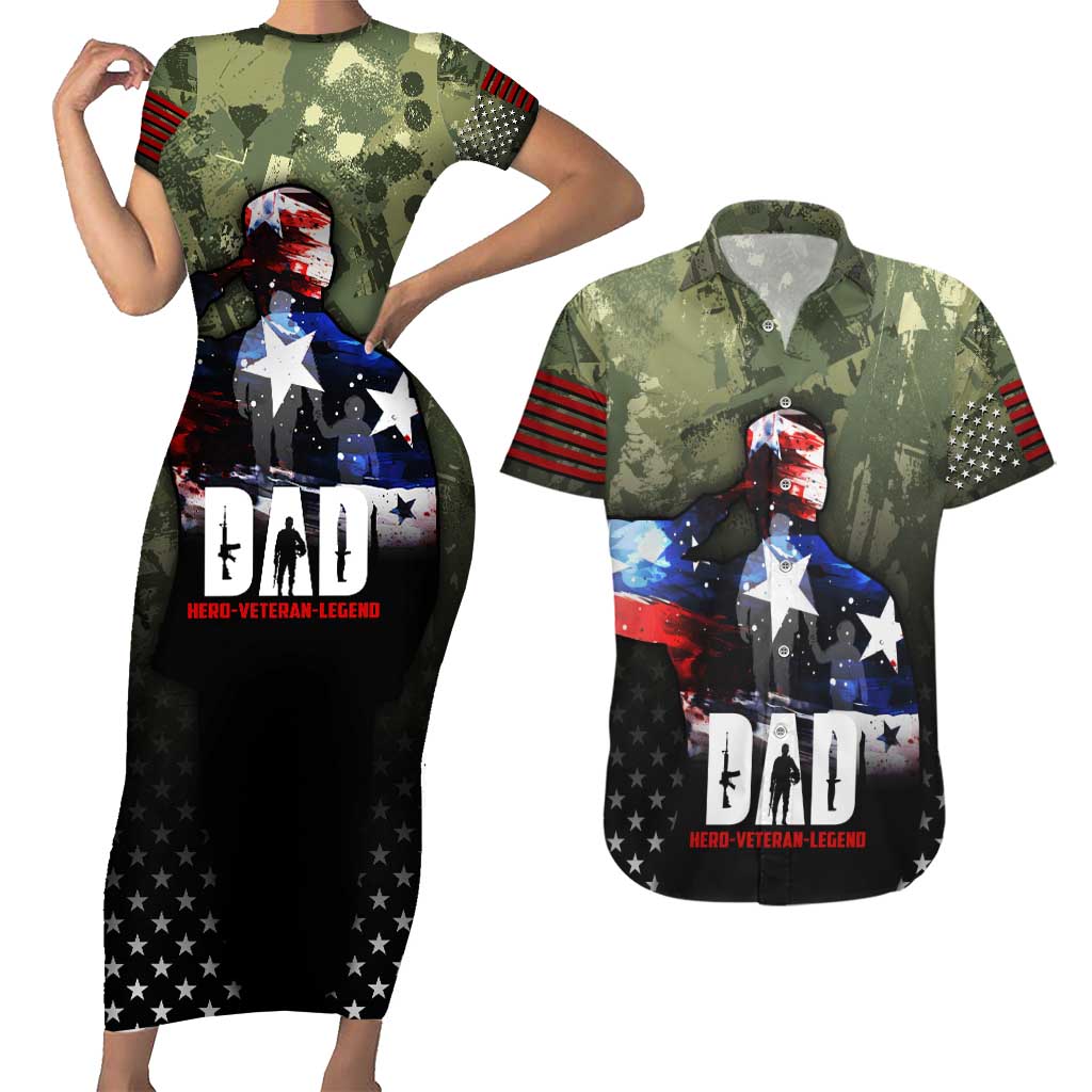 Veteran Dad Couples Matching Short Sleeve Bodycon Dress and Hawaiian Shirt I Am a Veteran Like My Father Before Me