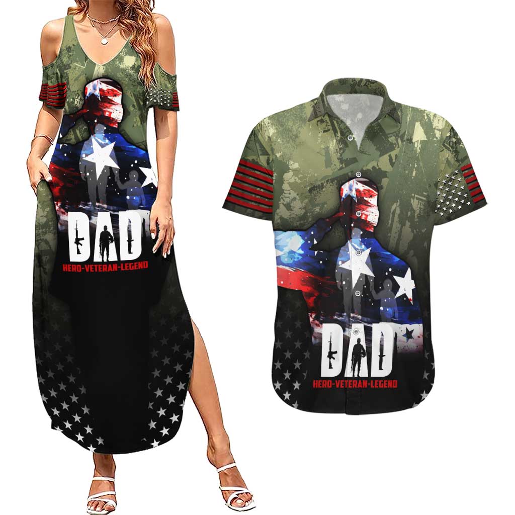 Veteran Dad Couples Matching Summer Maxi Dress and Hawaiian Shirt I Am a Veteran Like My Father Before Me