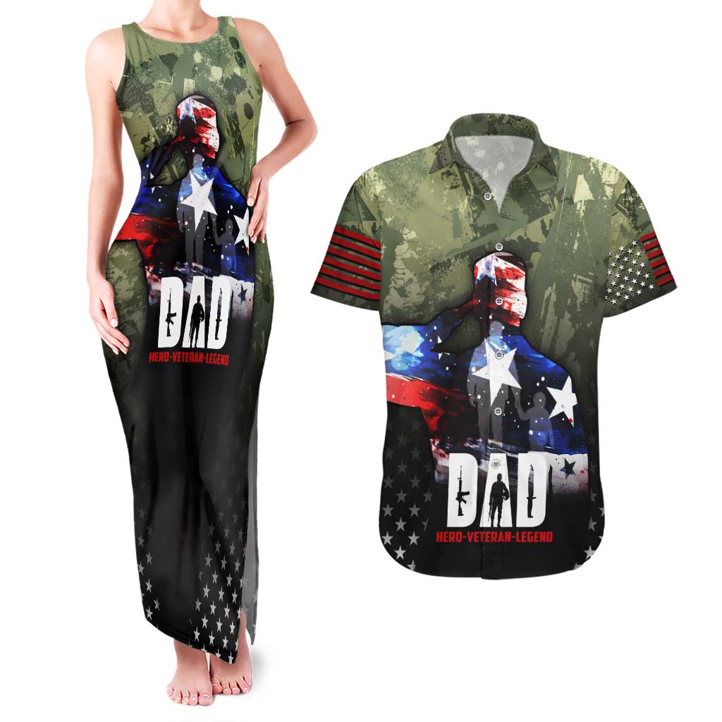 Veteran Dad Couples Matching Tank Maxi Dress and Hawaiian Shirt I Am a Veteran Like My Father Before Me
