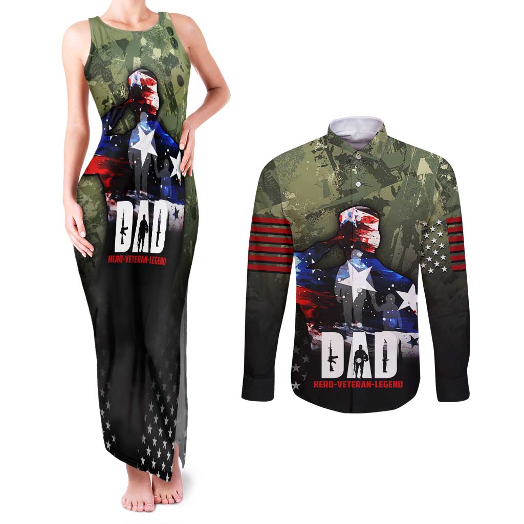 Veteran Dad Couples Matching Tank Maxi Dress and Long Sleeve Button Shirt I Am a Veteran Like My Father Before Me