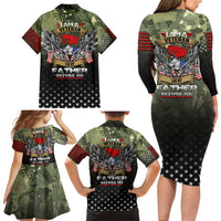 Veteran Dad Family Matching Long Sleeve Bodycon Dress and Hawaiian Shirt I Am a Veteran Like My Father Before Me