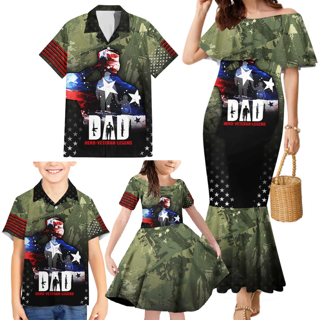 Veteran Dad Family Matching Mermaid Dress and Hawaiian Shirt I Am a Veteran Like My Father Before Me
