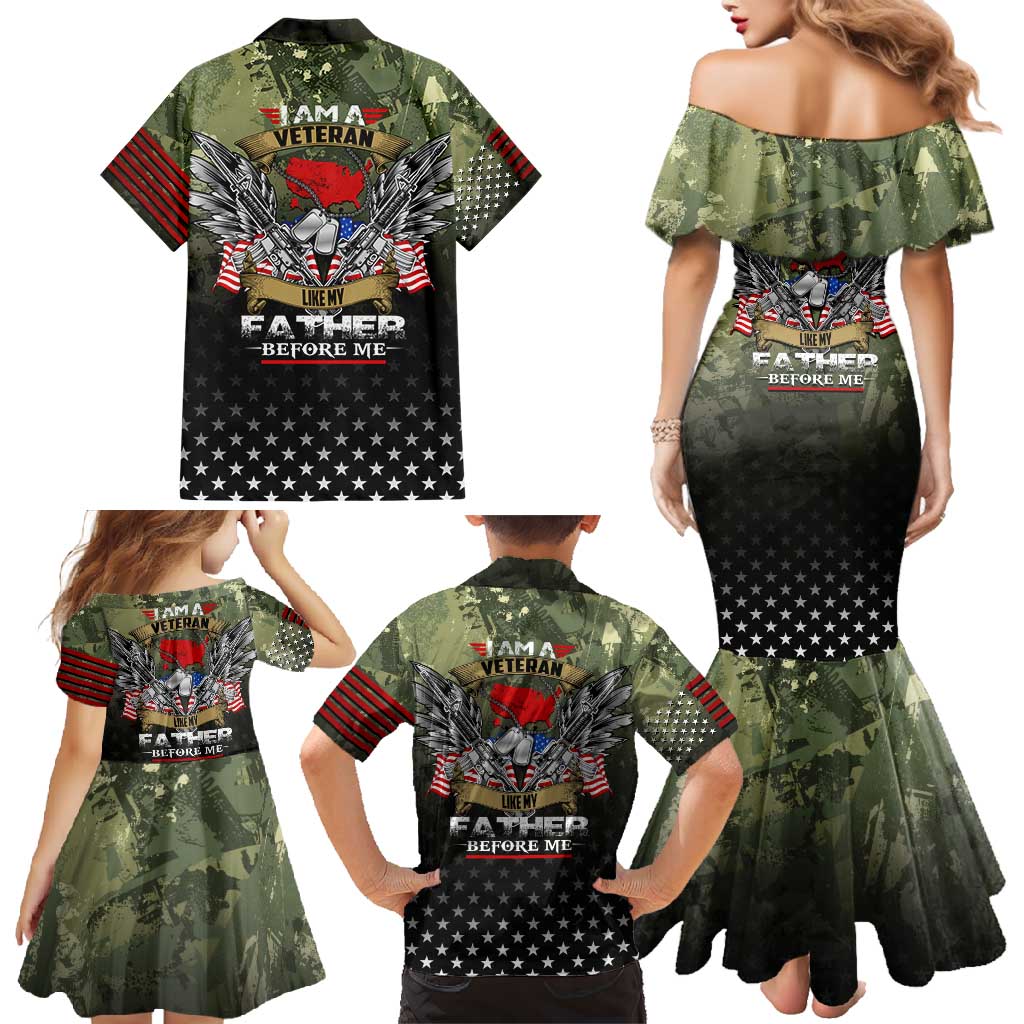 Veteran Dad Family Matching Mermaid Dress and Hawaiian Shirt I Am a Veteran Like My Father Before Me