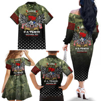 Veteran Dad Family Matching Off The Shoulder Long Sleeve Dress and Hawaiian Shirt I Am a Veteran Like My Father Before Me