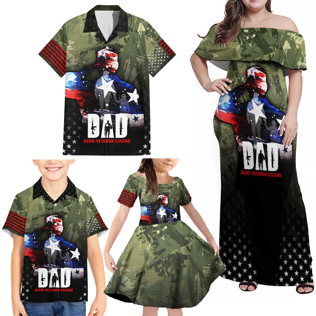 Veteran Dad Family Matching Off Shoulder Maxi Dress and Hawaiian Shirt I Am a Veteran Like My Father Before Me