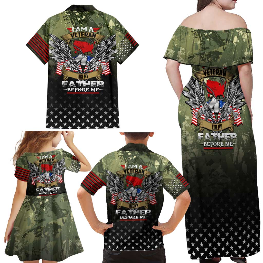 Veteran Dad Family Matching Off Shoulder Maxi Dress and Hawaiian Shirt I Am a Veteran Like My Father Before Me