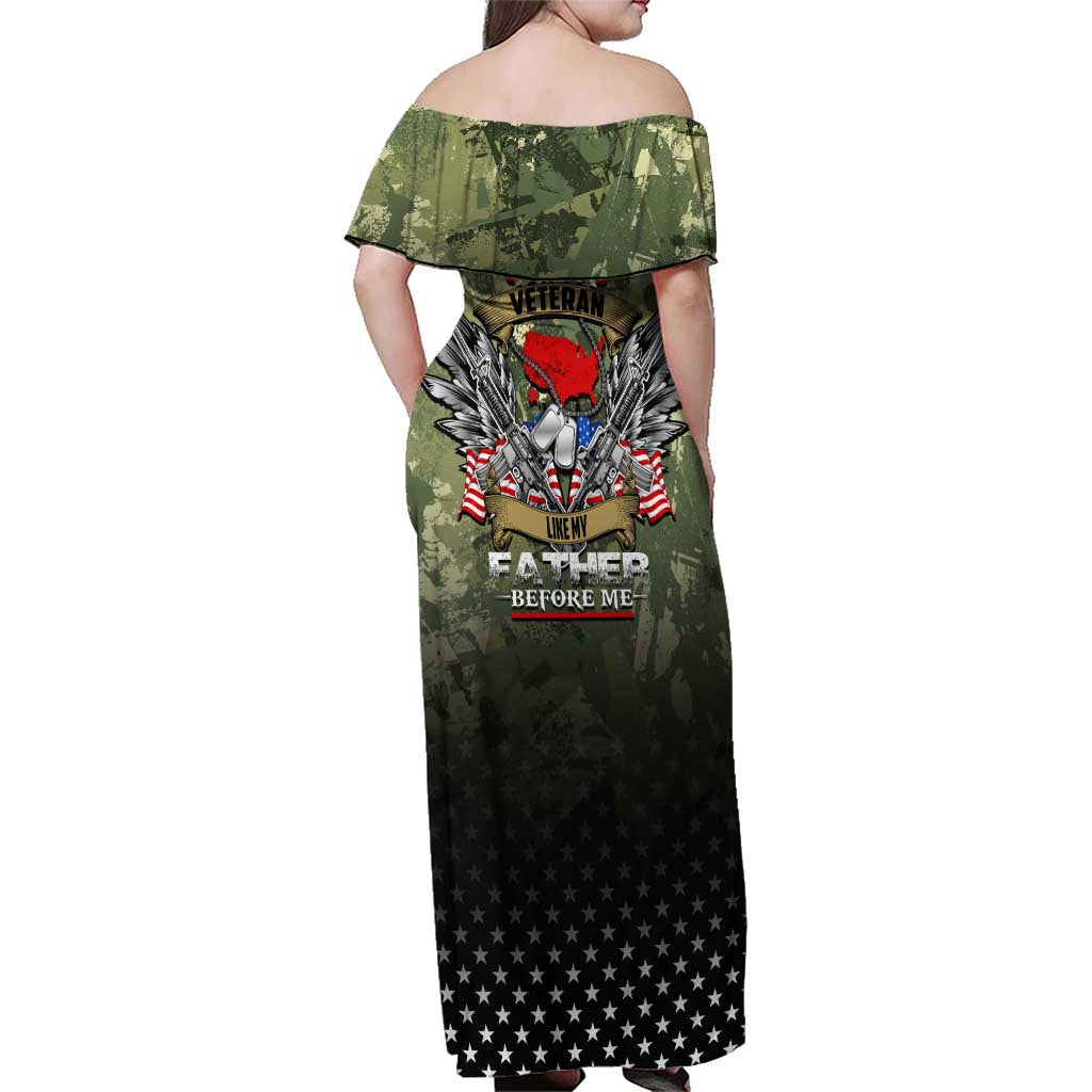 Veteran Dad Family Matching Off Shoulder Maxi Dress and Hawaiian Shirt I Am a Veteran Like My Father Before Me