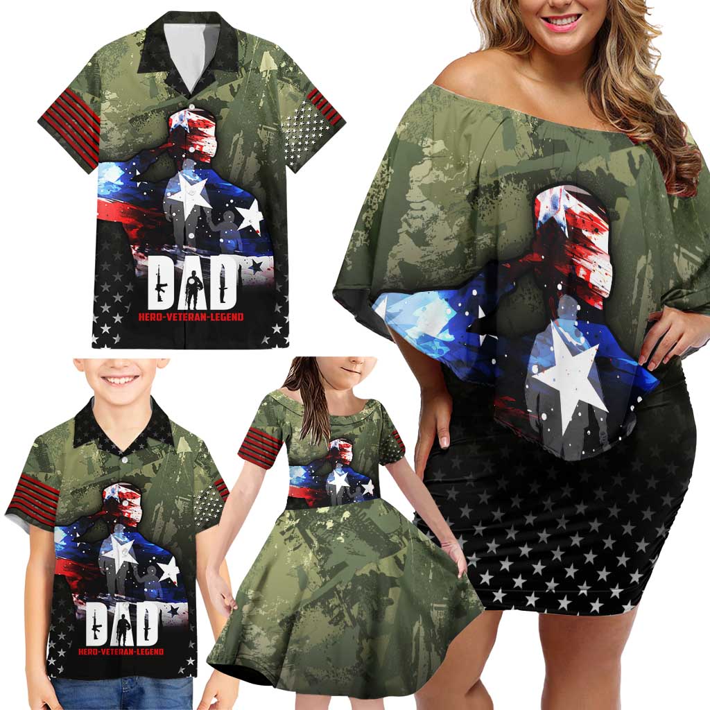 Veteran Dad Family Matching Off Shoulder Short Dress and Hawaiian Shirt I Am a Veteran Like My Father Before Me