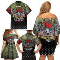 Veteran Dad Family Matching Off Shoulder Short Dress and Hawaiian Shirt I Am a Veteran Like My Father Before Me