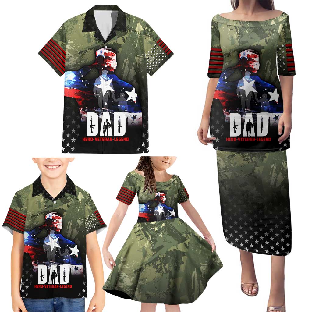 Veteran Dad Family Matching Puletasi and Hawaiian Shirt I Am a Veteran Like My Father Before Me