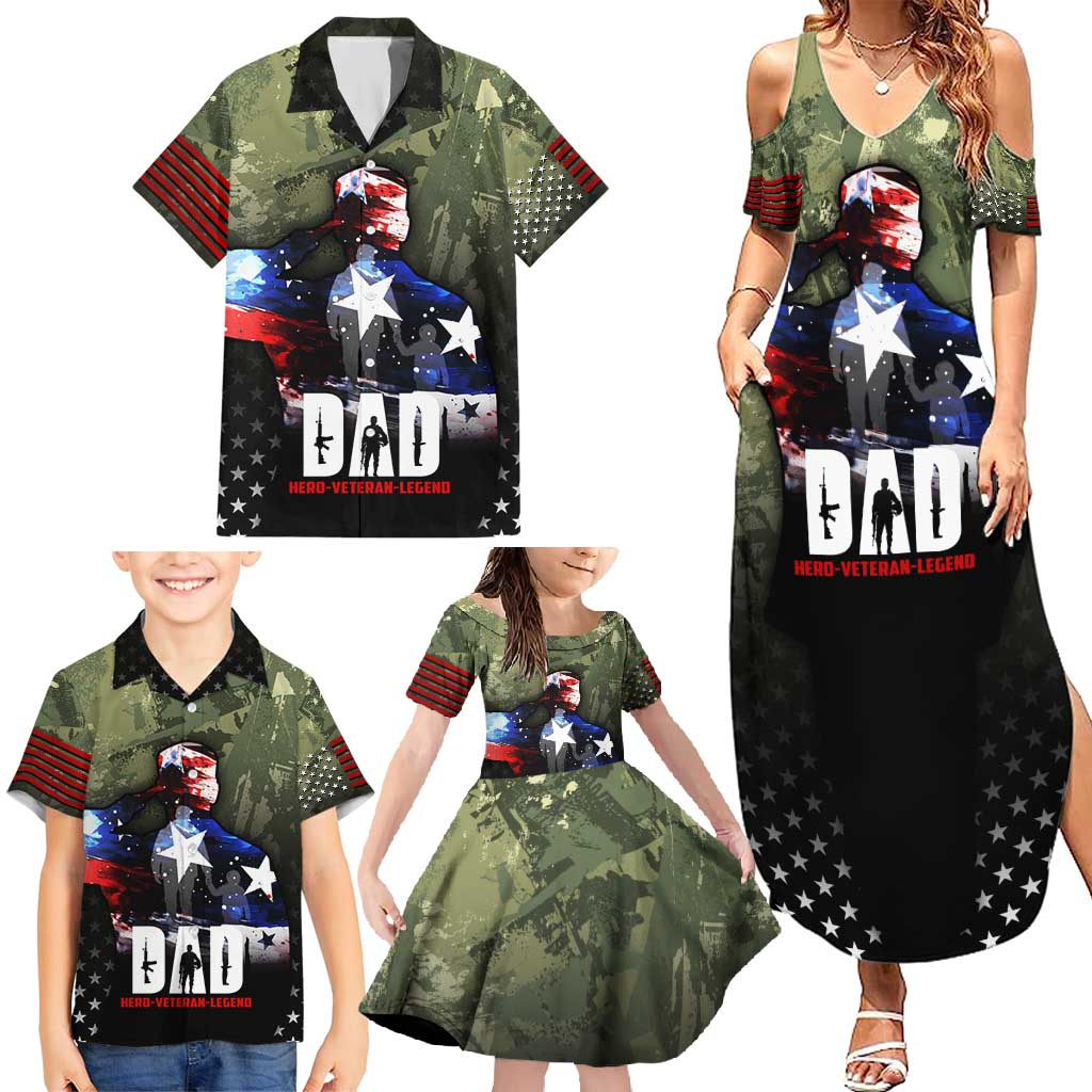 Veteran Dad Family Matching Summer Maxi Dress and Hawaiian Shirt I Am a Veteran Like My Father Before Me