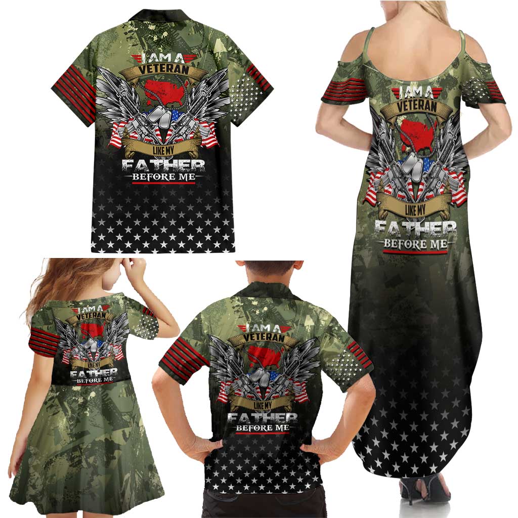 Veteran Dad Family Matching Summer Maxi Dress and Hawaiian Shirt I Am a Veteran Like My Father Before Me