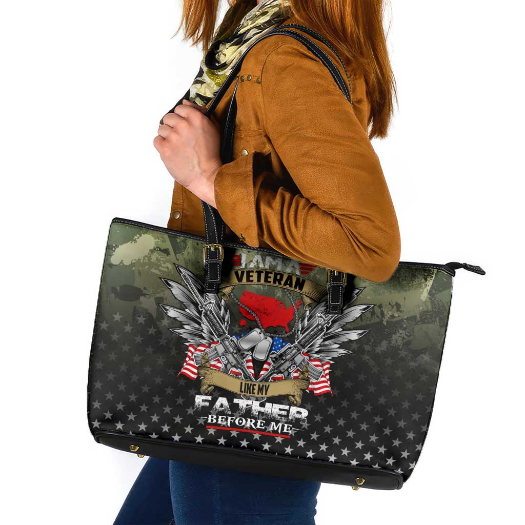 Veteran Dad Leather Tote Bag I Am a Veteran Like My Father Before Me
