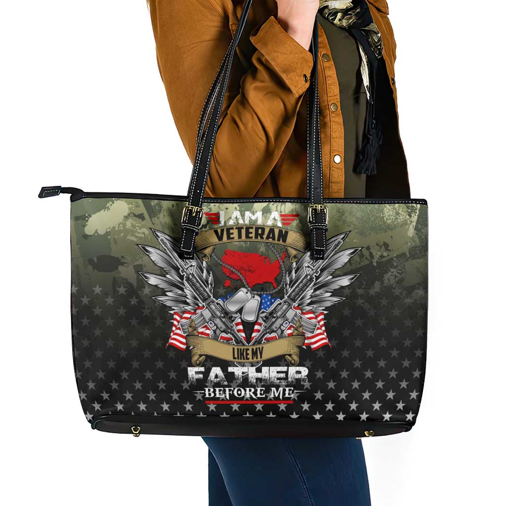 Veteran Dad Leather Tote Bag I Am a Veteran Like My Father Before Me
