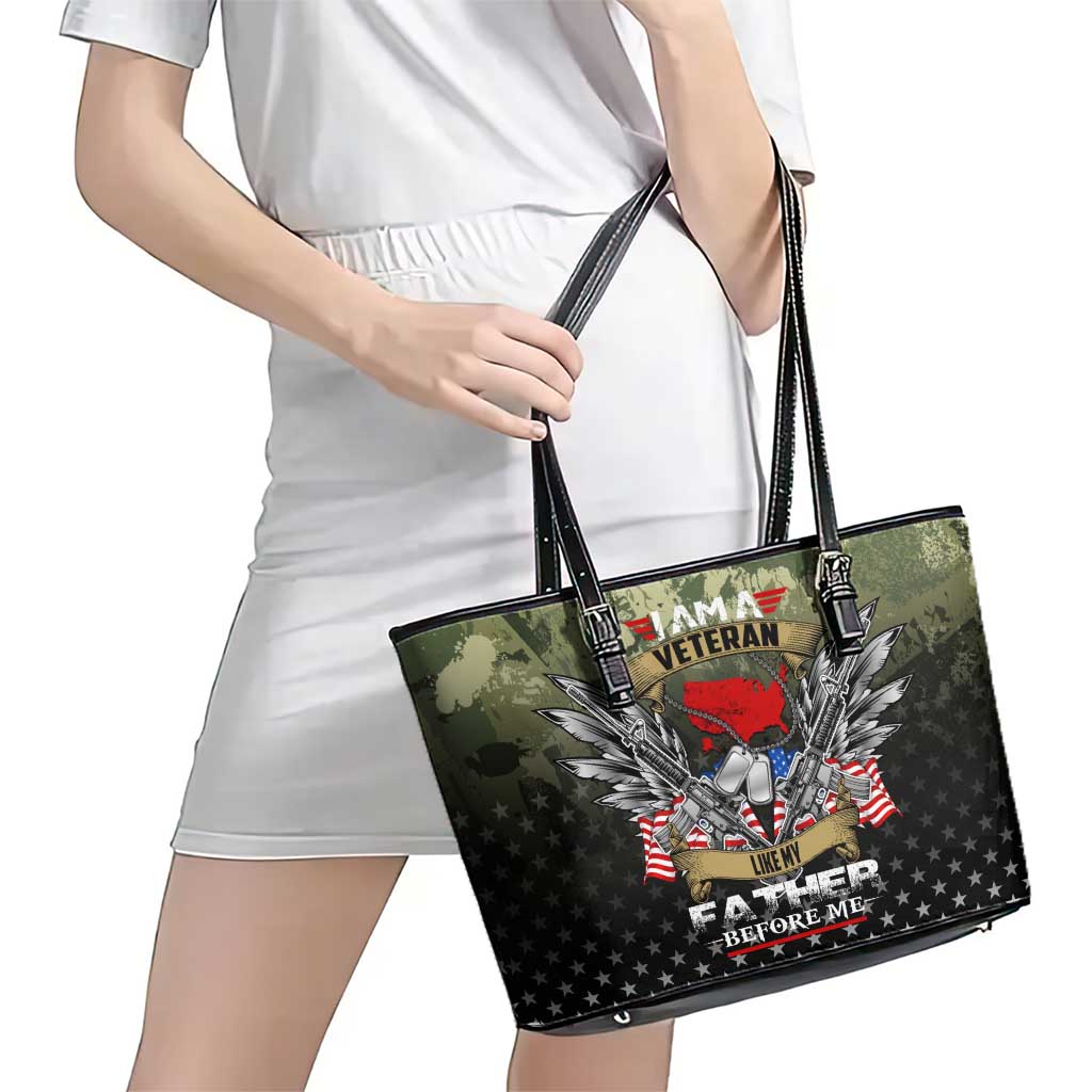 Veteran Dad Leather Tote Bag I Am a Veteran Like My Father Before Me