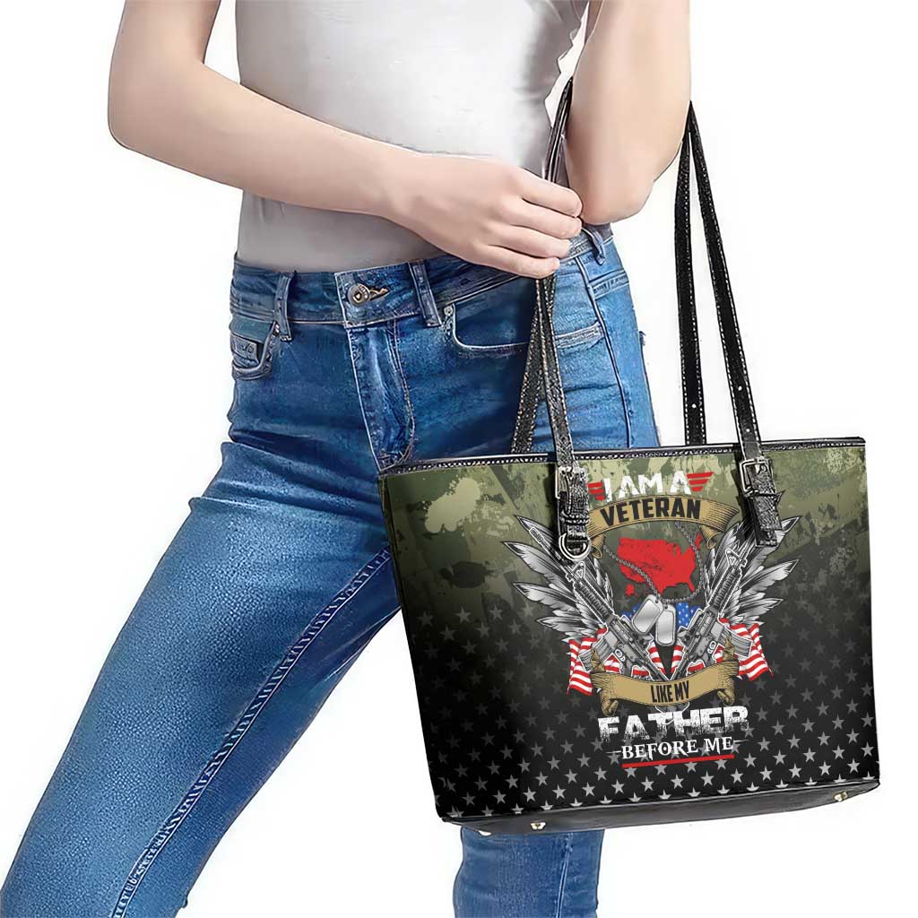 Veteran Dad Leather Tote Bag I Am a Veteran Like My Father Before Me