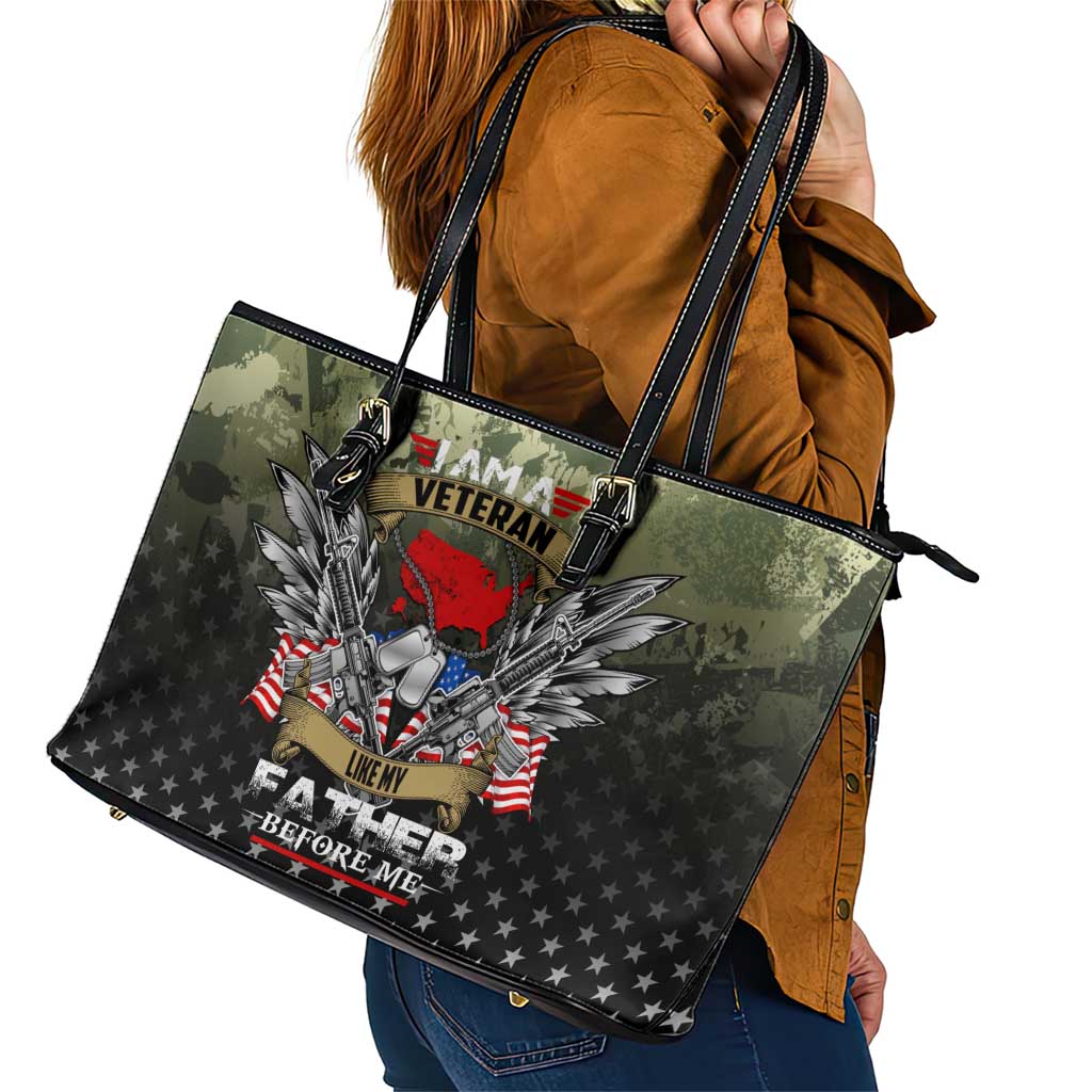 Veteran Dad Leather Tote Bag I Am a Veteran Like My Father Before Me