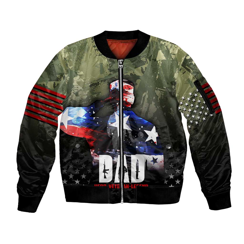 Veteran Dad Sleeve Zip Bomber Jacket I Am a Veteran Like My Father Before Me