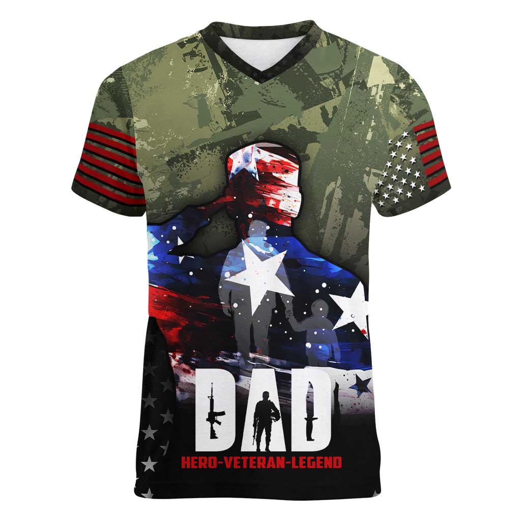 Veteran Dad Women V-Neck T-Shirt I Am a Veteran Like My Father Before Me