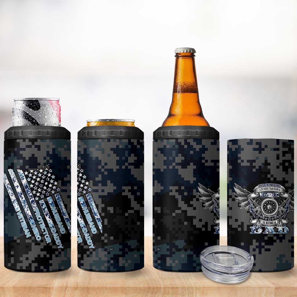 Veteran Hero Protector Husband Daddy 4 in 1 Can Cooler Tumbler Veteran Fathers Day