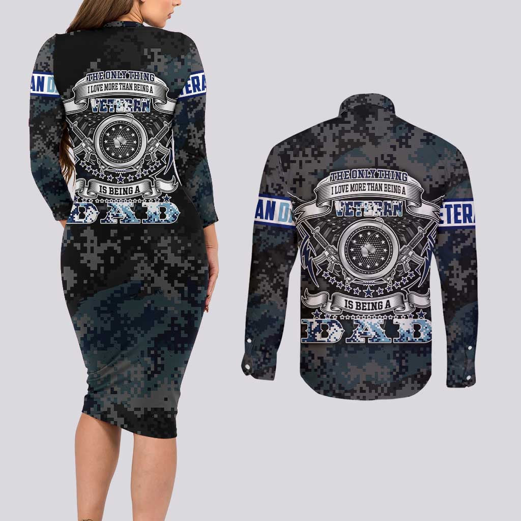 Veteran Hero Protector Husband Daddy Couples Matching Long Sleeve Bodycon Dress and Long Sleeve Button Shirt Veteran Fathers Day