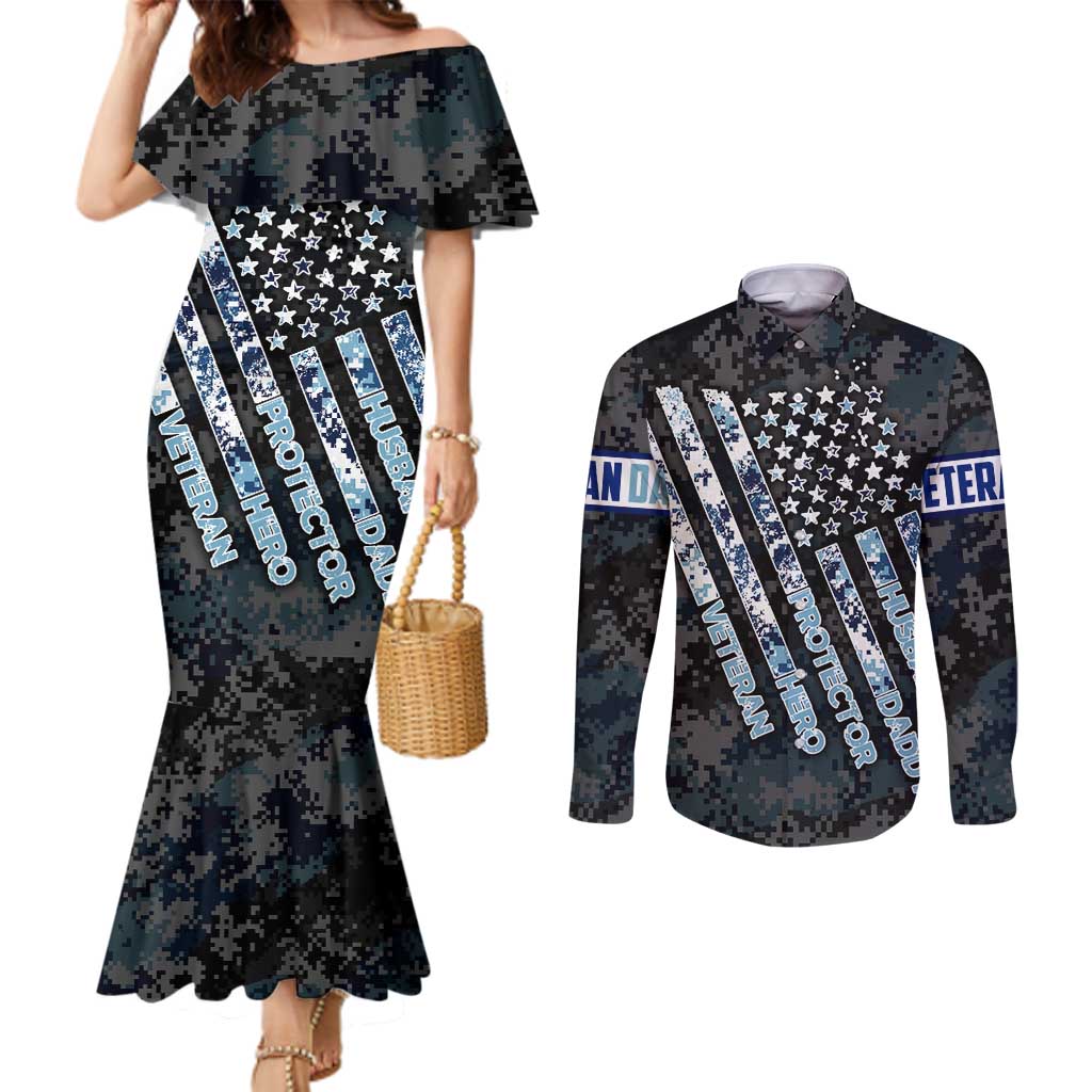 Veteran Hero Protector Husband Daddy Couples Matching Mermaid Dress and Long Sleeve Button Shirt Veteran Fathers Day