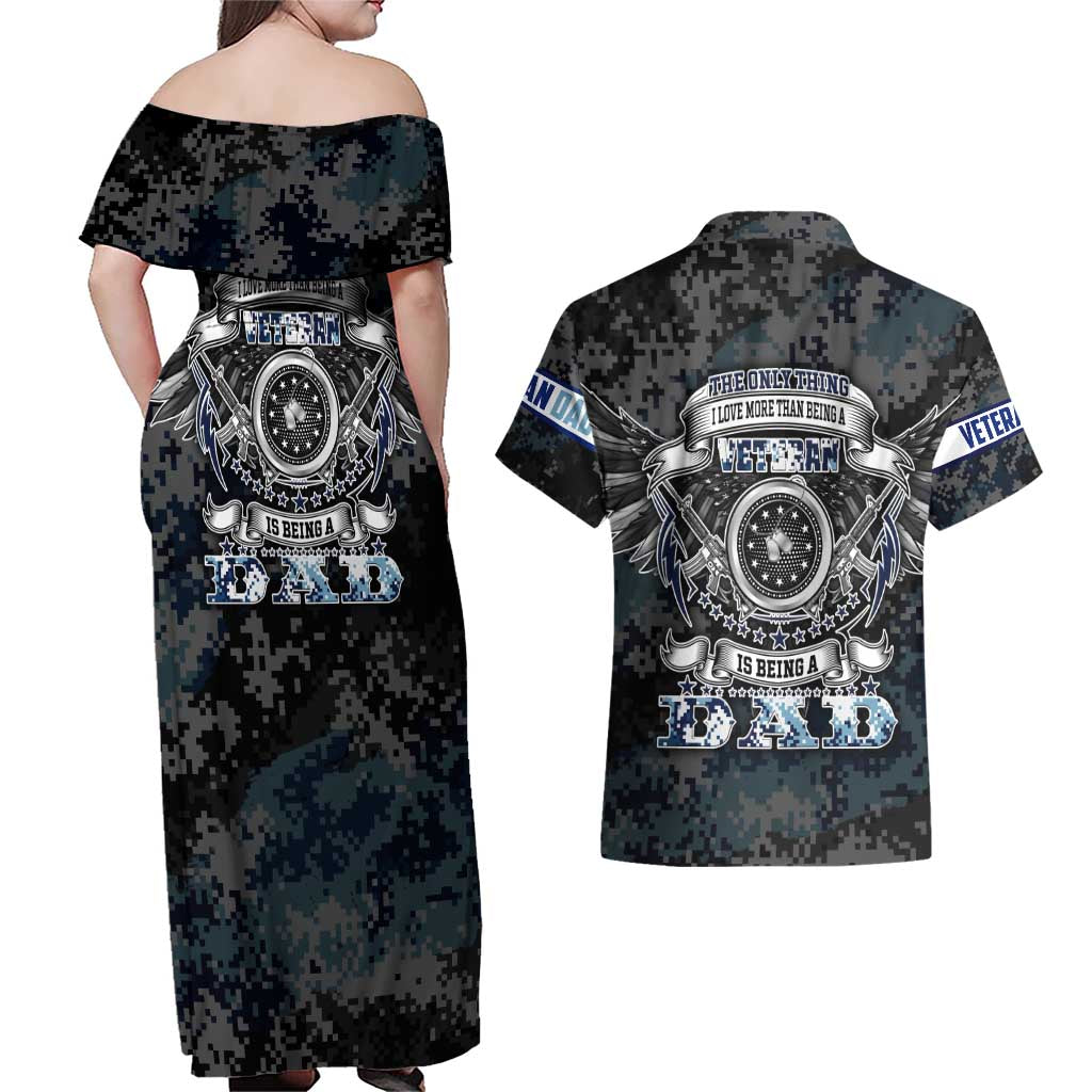 Veteran Hero Protector Husband Daddy Couples Matching Off Shoulder Maxi Dress and Hawaiian Shirt Veteran Fathers Day