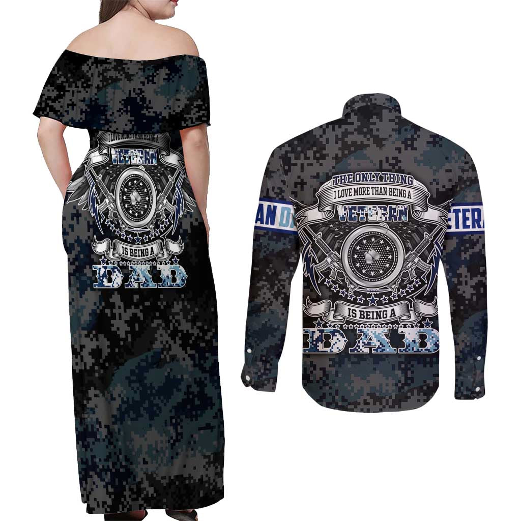 Veteran Hero Protector Husband Daddy Couples Matching Off Shoulder Maxi Dress and Long Sleeve Button Shirt Veteran Fathers Day