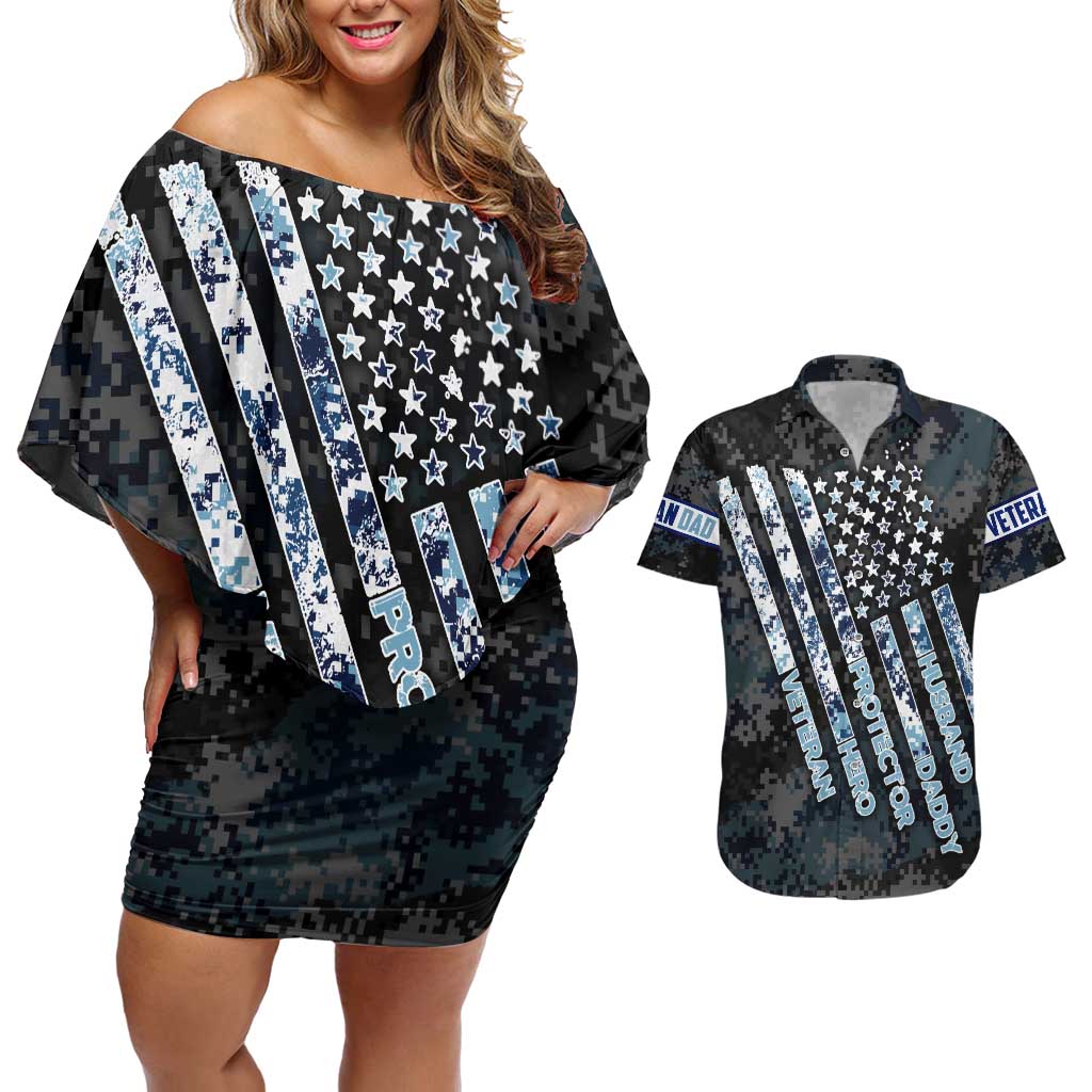 Veteran Hero Protector Husband Daddy Couples Matching Off Shoulder Short Dress and Hawaiian Shirt Veteran Fathers Day