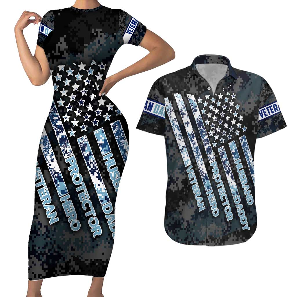 Veteran Hero Protector Husband Daddy Couples Matching Short Sleeve Bodycon Dress and Hawaiian Shirt Veteran Fathers Day