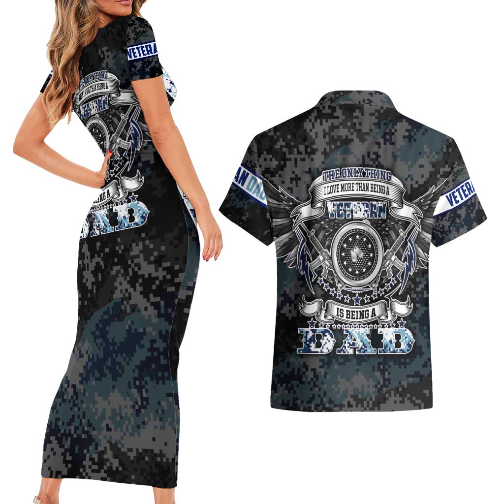 Veteran Hero Protector Husband Daddy Couples Matching Short Sleeve Bodycon Dress and Hawaiian Shirt Veteran Fathers Day