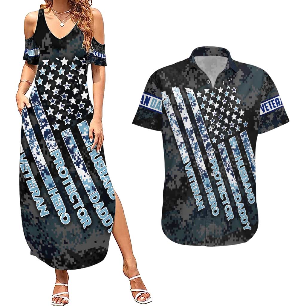 Veteran Hero Protector Husband Daddy Couples Matching Summer Maxi Dress and Hawaiian Shirt Veteran Fathers Day