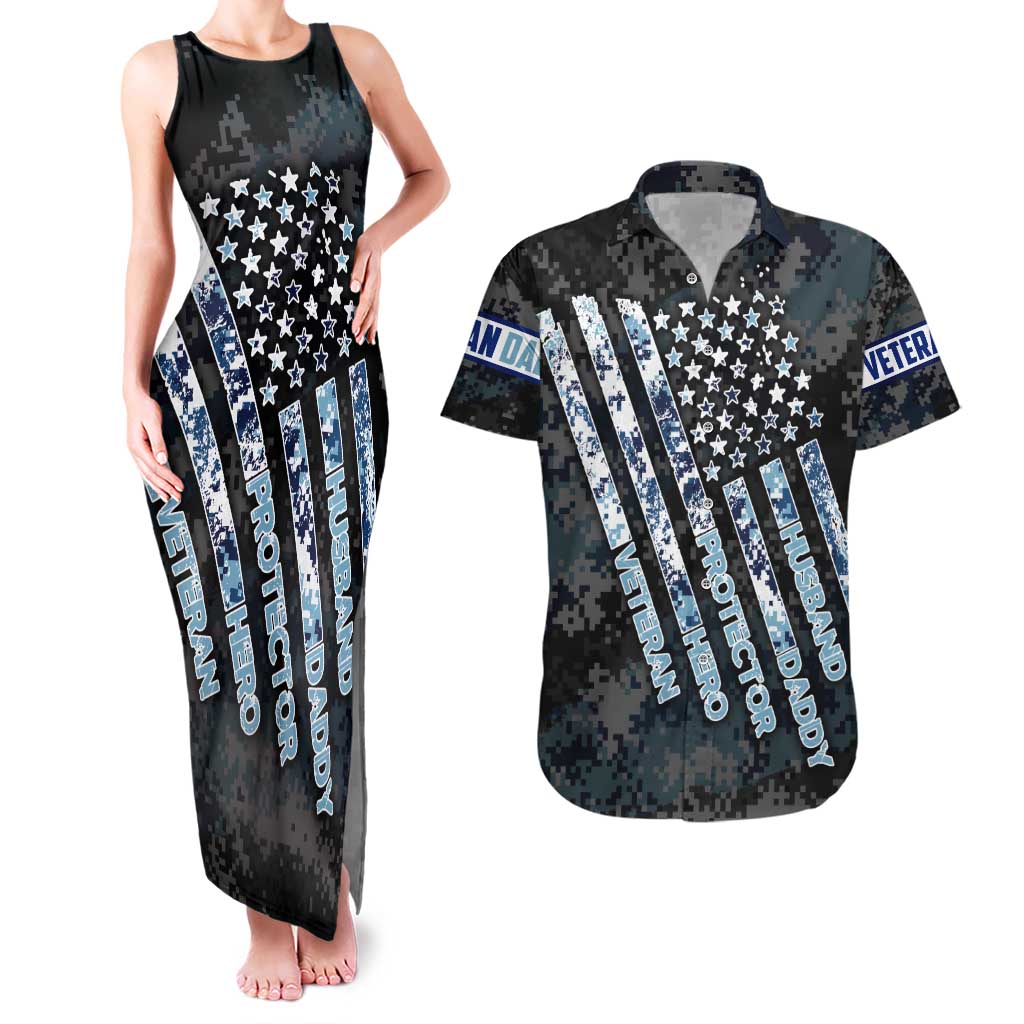 Veteran Hero Protector Husband Daddy Couples Matching Tank Maxi Dress and Hawaiian Shirt Veteran Fathers Day
