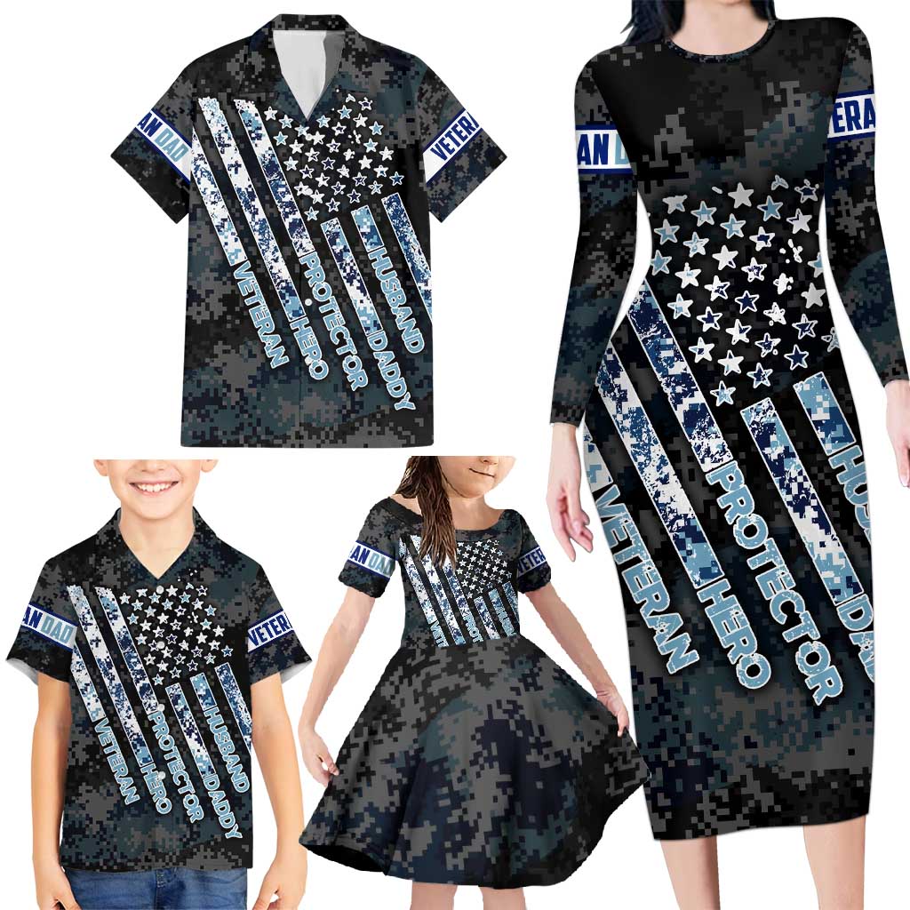 Veteran Hero Protector Husband Daddy Family Matching Long Sleeve Bodycon Dress and Hawaiian Shirt Veteran Fathers Day