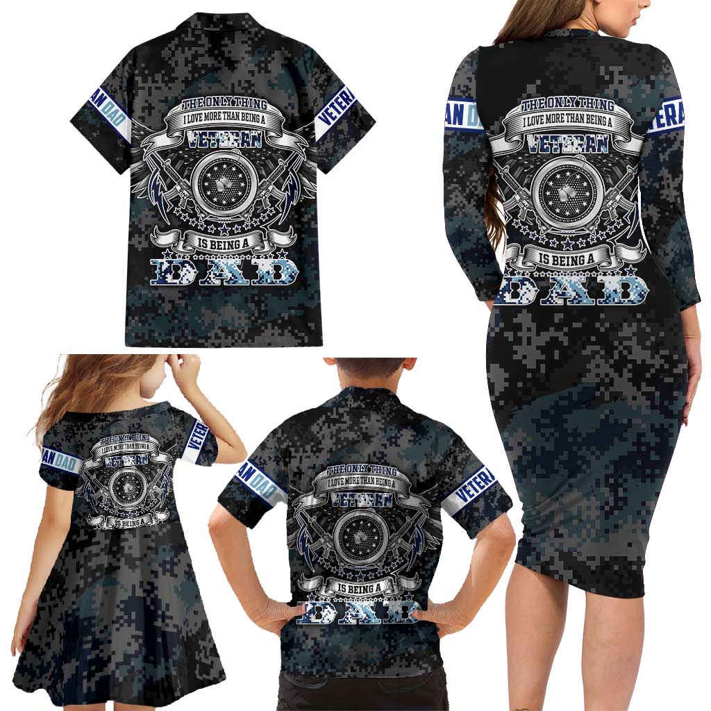 Veteran Hero Protector Husband Daddy Family Matching Long Sleeve Bodycon Dress and Hawaiian Shirt Veteran Fathers Day