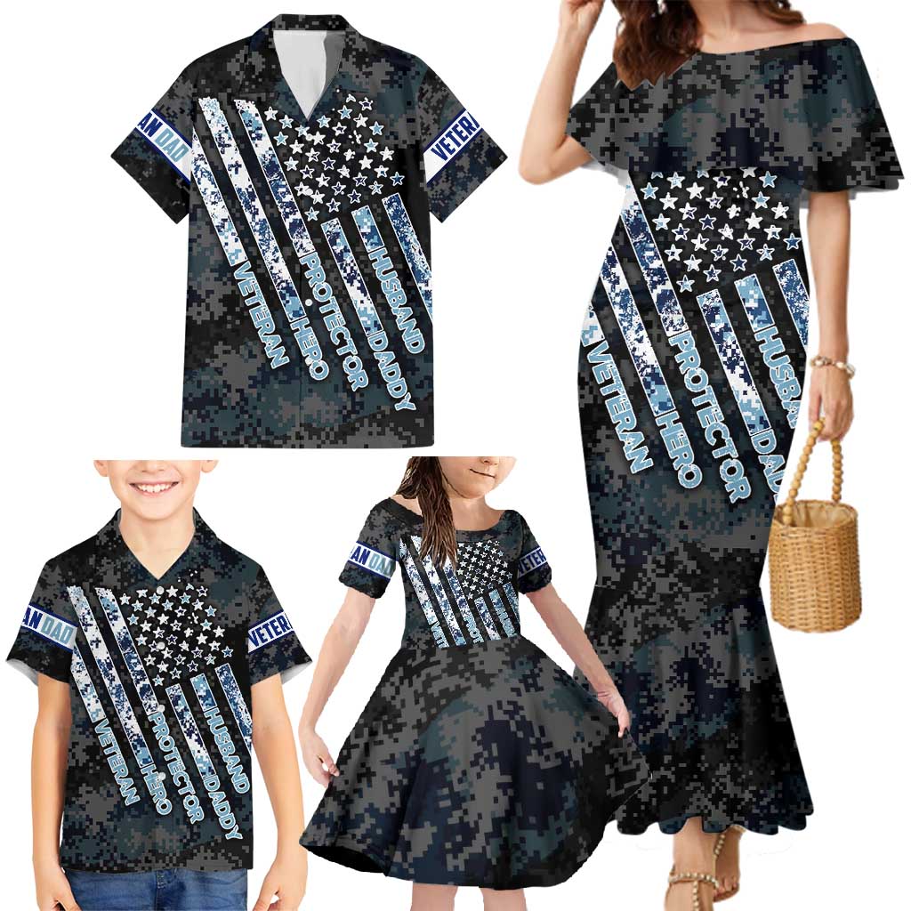 Veteran Hero Protector Husband Daddy Family Matching Mermaid Dress and Hawaiian Shirt Veteran Fathers Day