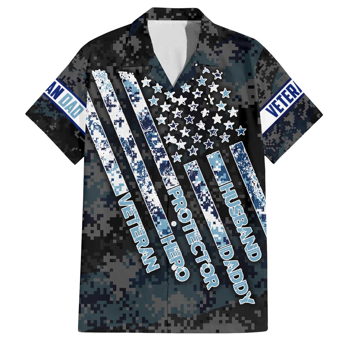 Veteran Hero Protector Husband Daddy Family Matching Off The Shoulder Long Sleeve Dress and Hawaiian Shirt Veteran Fathers Day