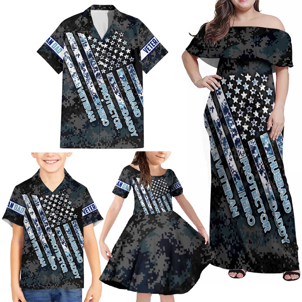 Veteran Hero Protector Husband Daddy Family Matching Off Shoulder Maxi Dress and Hawaiian Shirt Veteran Fathers Day