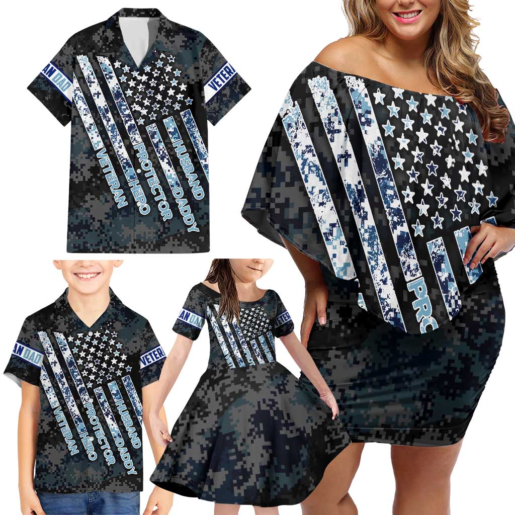 Veteran Hero Protector Husband Daddy Family Matching Off Shoulder Short Dress and Hawaiian Shirt Veteran Fathers Day
