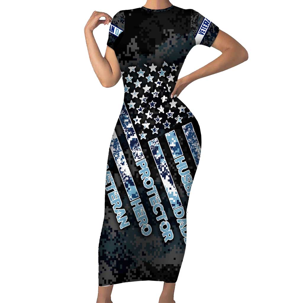 Veteran Hero Protector Husband Daddy Family Matching Short Sleeve Bodycon Dress and Hawaiian Shirt Veteran Fathers Day
