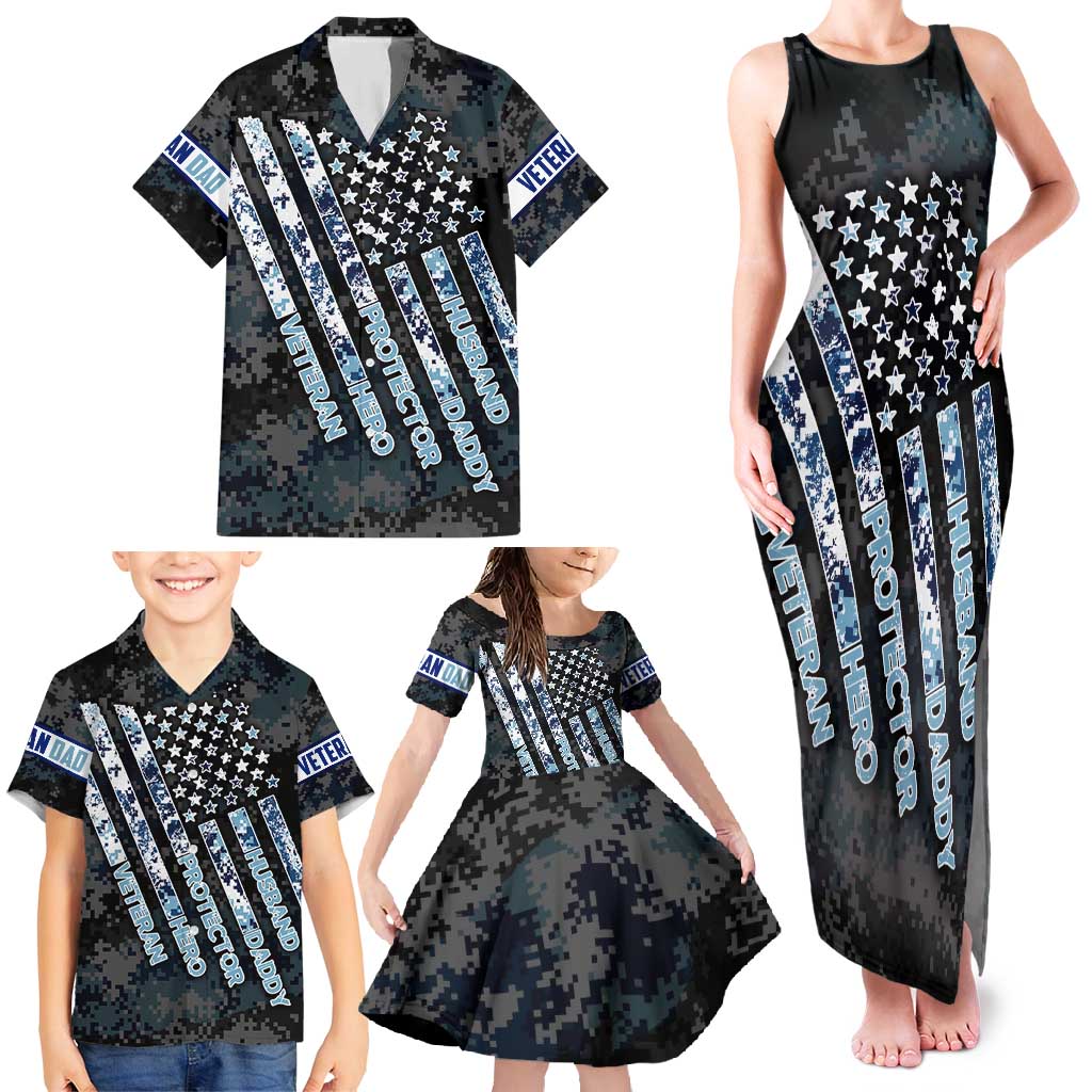 Veteran Hero Protector Husband Daddy Family Matching Tank Maxi Dress and Hawaiian Shirt Veteran Fathers Day