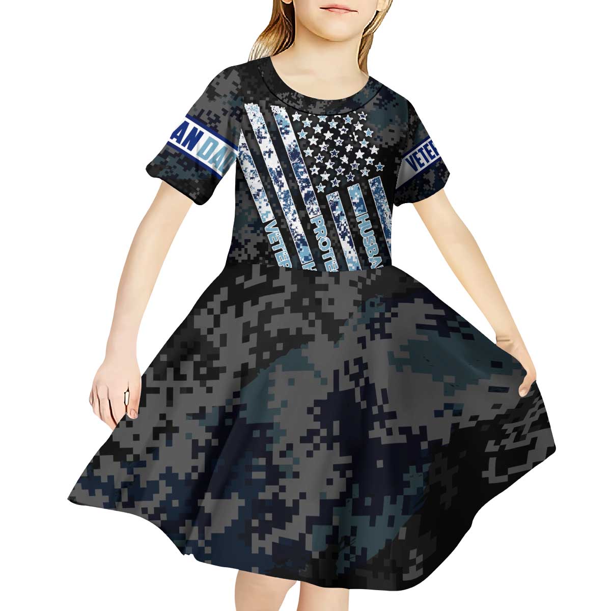 Veteran Hero Protector Husband Daddy Kid Short Sleeve Dress Veteran Fathers Day