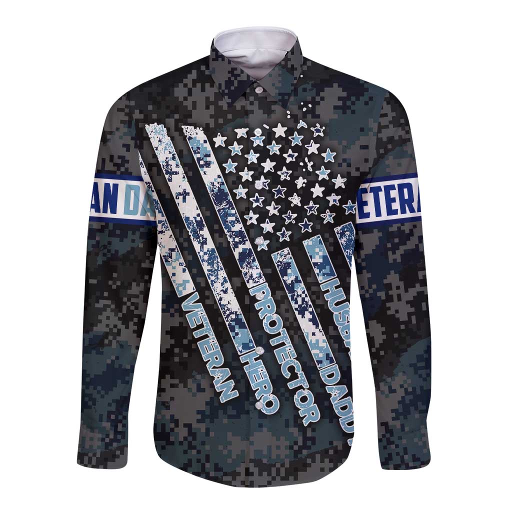 Veteran Hero Protector Husband Daddy Long Sleeve Button Shirt Veteran Fathers Day
