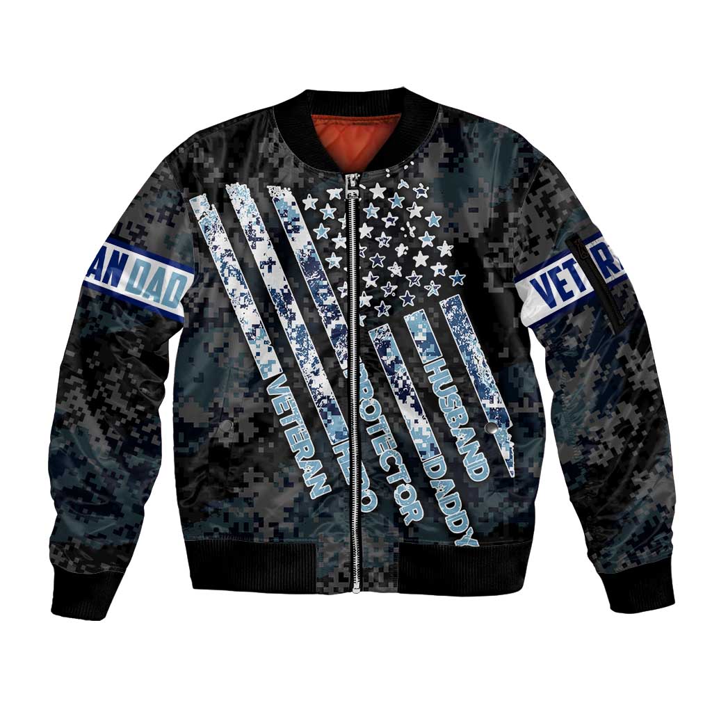 Veteran Hero Protector Husband Daddy Sleeve Zip Bomber Jacket Veteran Fathers Day