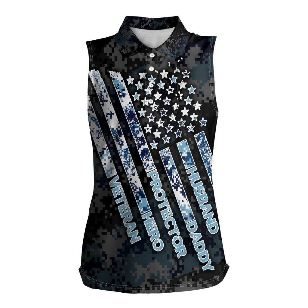 Veteran Hero Protector Husband Daddy Women Sleeveless Polo Shirt Veteran Fathers Day