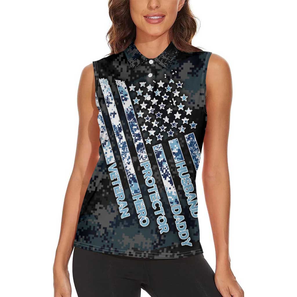 Veteran Hero Protector Husband Daddy Women Sleeveless Polo Shirt Veteran Fathers Day