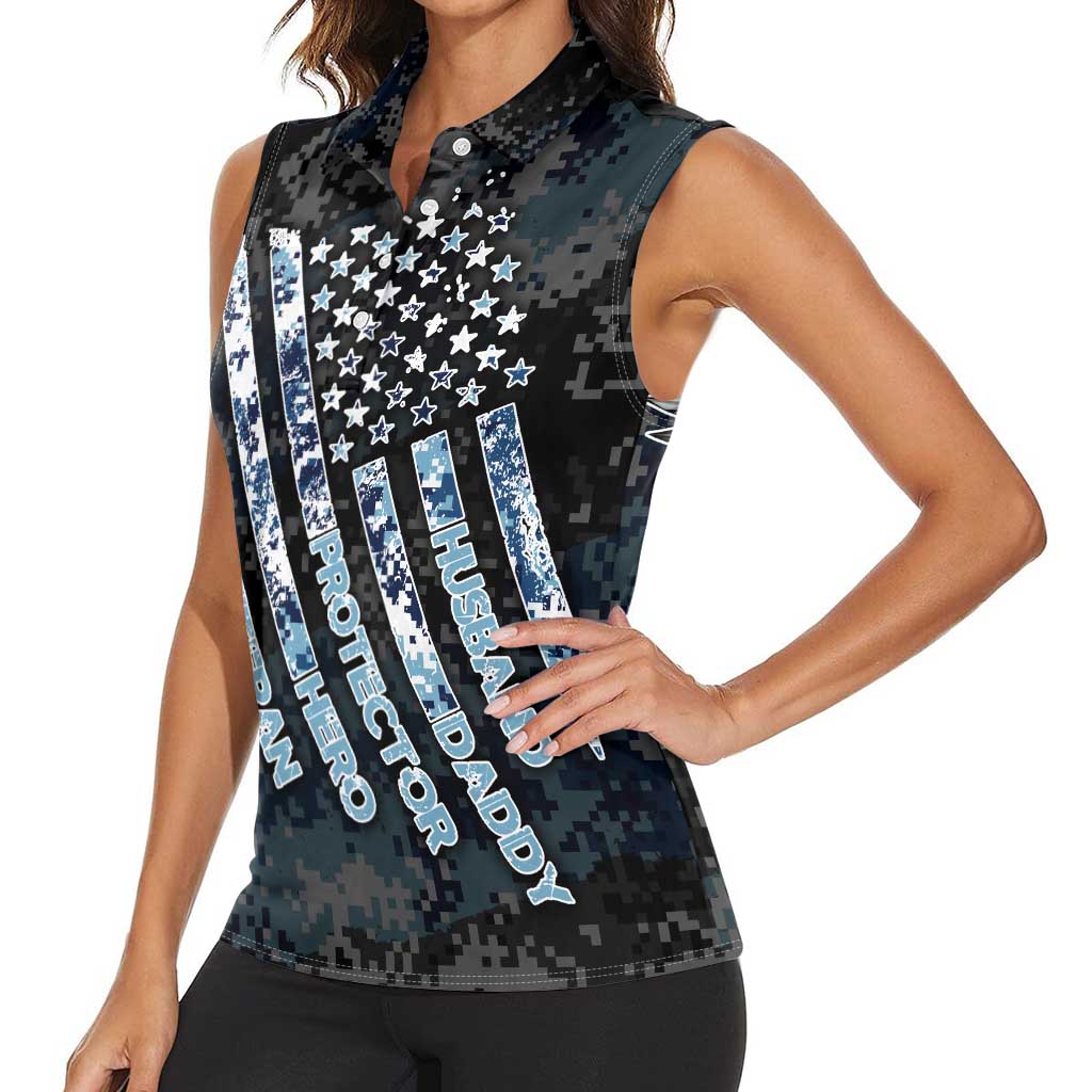 Veteran Hero Protector Husband Daddy Women Sleeveless Polo Shirt Veteran Fathers Day