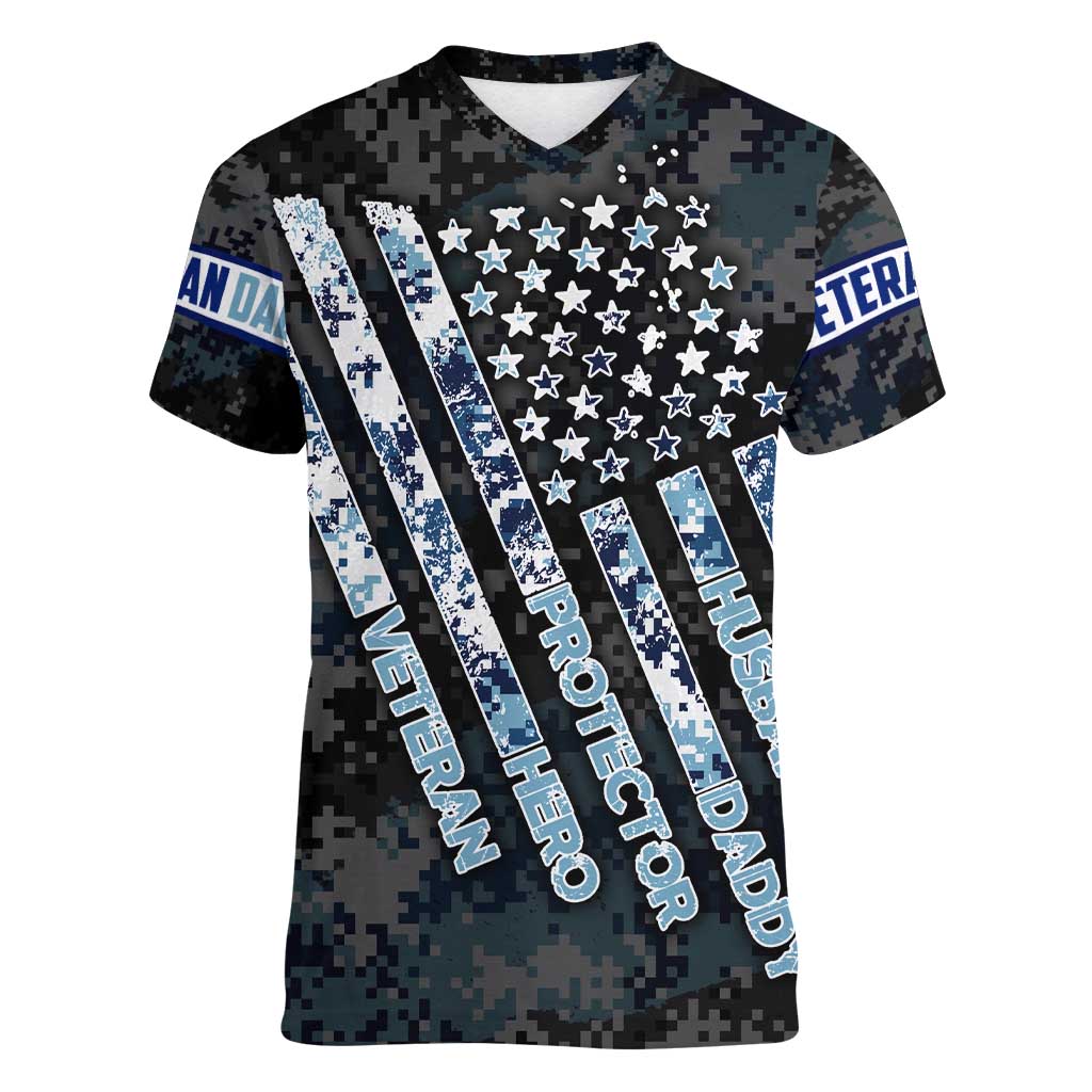 Veteran Hero Protector Husband Daddy Women V-Neck T-Shirt Veteran Fathers Day