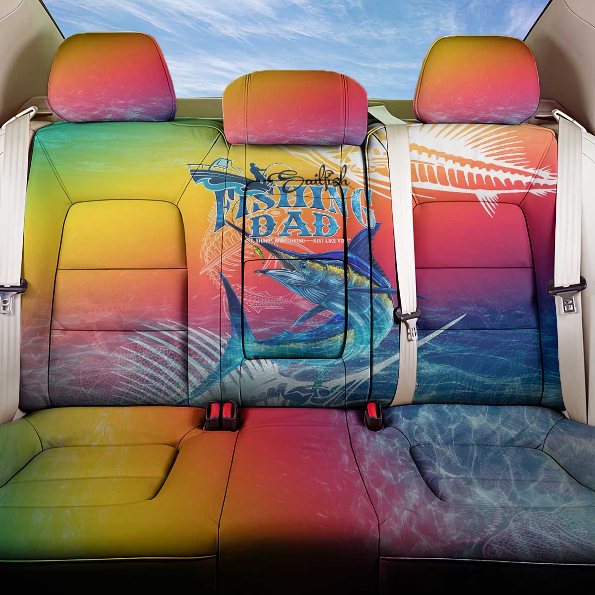 Fishing Dad Back Car Seat Cover Fast Sharp and Strong Like a Sailfish