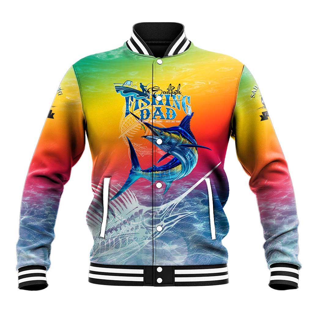 Fishing Dad Baseball Jacket Fast Sharp and Strong Like a Sailfish